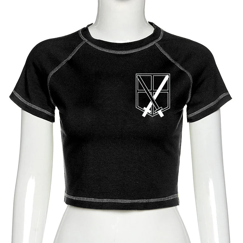 Attack on Titan Shingeki No Kyojin tshirt women vintage tumblr ulzzang kawaii print crop top tees t shirt aesthetic tumblr y2k