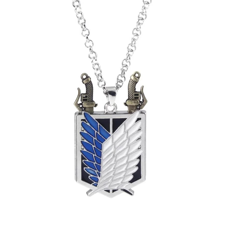 BAECYT Fashion Zinc Alloy Necklace Attack On Titan Detachable Necklaces Liberty Wings Badge Necklace For Women Men Anime Fans