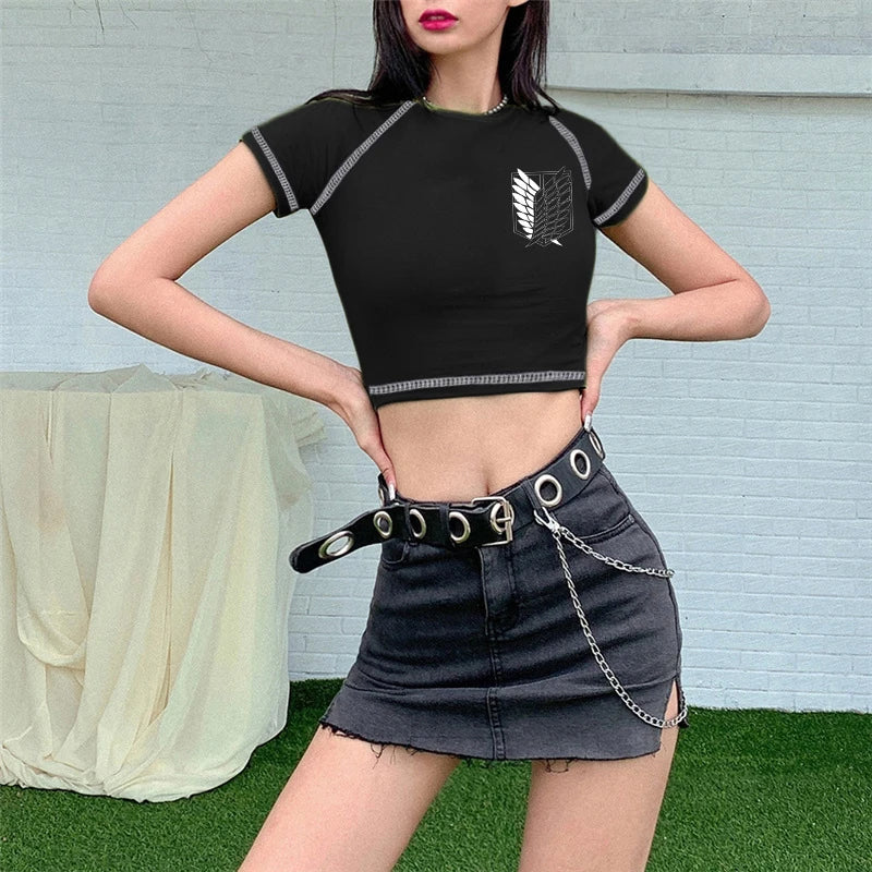 Attack on Titan Shingeki No Kyojin tshirt women vintage tumblr ulzzang kawaii print crop top tees t shirt aesthetic tumblr y2k