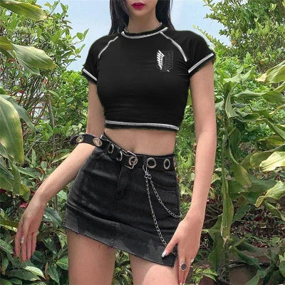 Attack on Titan Shingeki No Kyojin tshirt women vintage tumblr ulzzang kawaii print crop top tees t shirt aesthetic tumblr y2k