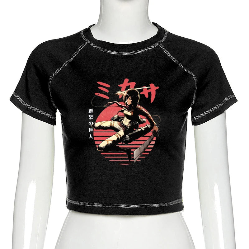 Attack on Titan Shingeki No Kyojin tshirt women vintage tumblr ulzzang kawaii print crop top tees t shirt aesthetic tumblr y2k