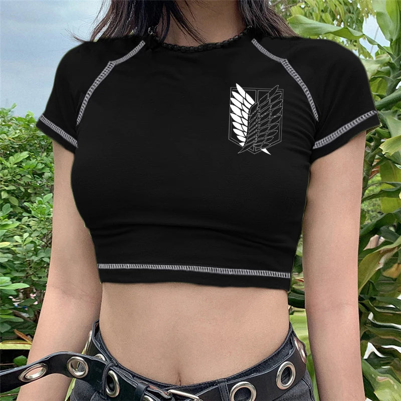Attack on Titan Shingeki No Kyojin tshirt women vintage tumblr ulzzang kawaii print crop top tees t shirt aesthetic tumblr y2k