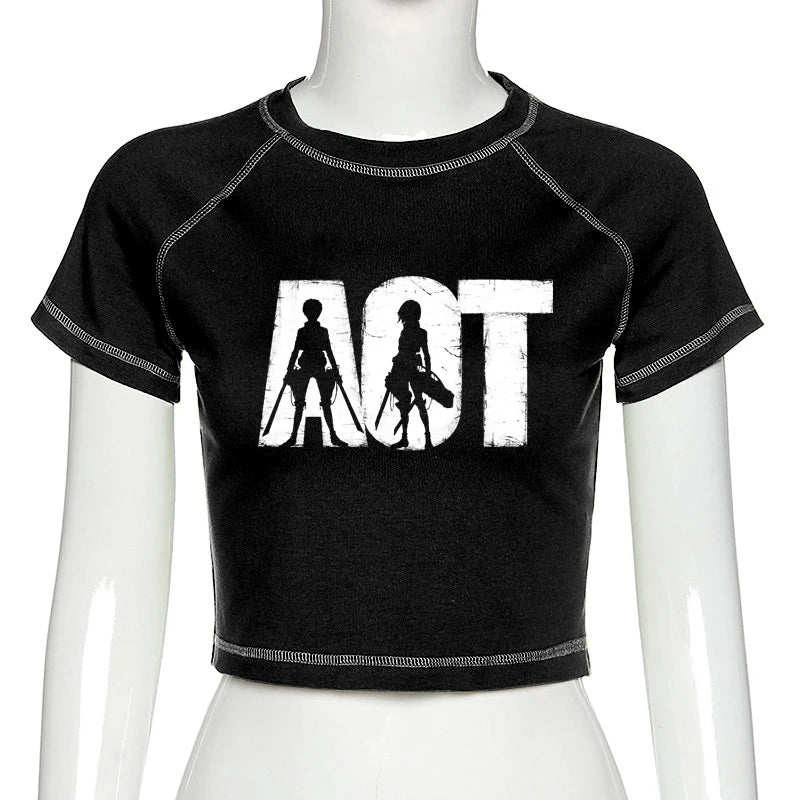 Attack on Titan Shingeki No Kyojin tshirt women vintage tumblr ulzzang kawaii print crop top tees t shirt aesthetic tumblr y2k