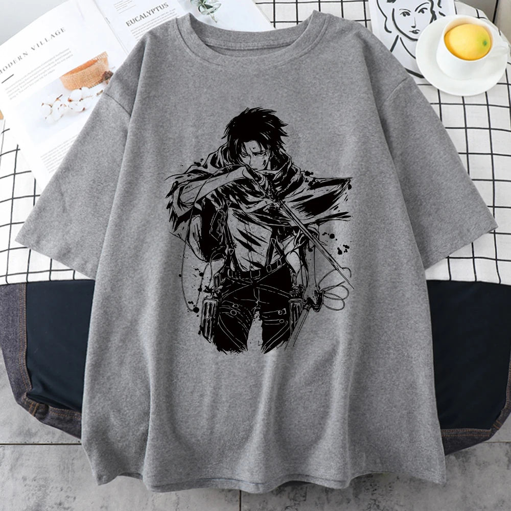 2023 Japanese Anime Attack On Titan Levi Ackerman Eye Punk Tops Oversized Gothic Short Sleeve Tshirt