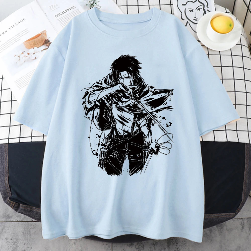 2023 Japanese Anime Attack On Titan Levi Ackerman Eye Punk Tops Oversized Gothic Short Sleeve Tshirt