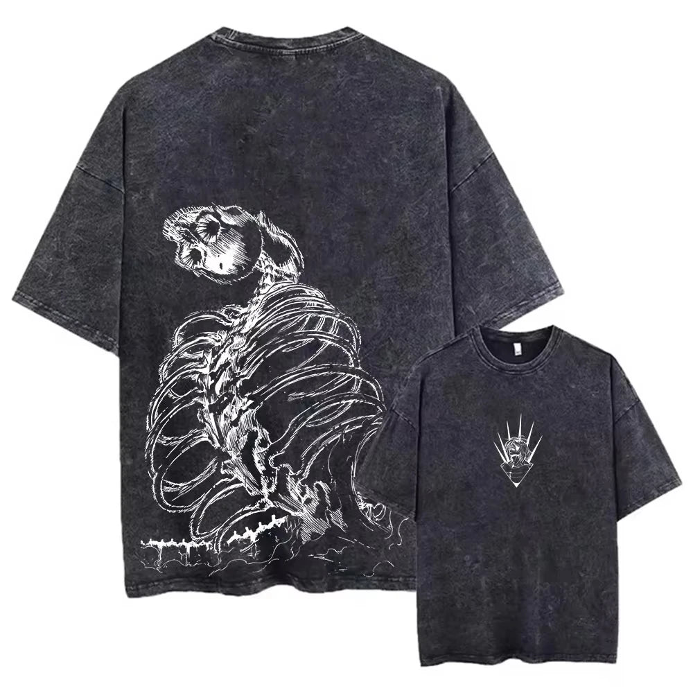 Anime Attack On Titan Washed Tshirts Hip Hop Retro Punk Gothic Cotton Vintage T-Shirt Harajuku Casual Men Short Sleeve Top Tee