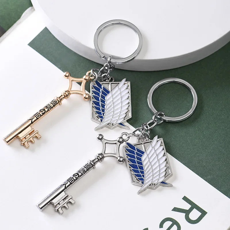 Attack on Titan Metal Keychains for Man Women Anime Peripheral Backpack Pendant Key Chains Jewelry Bags Key Ring Accessories