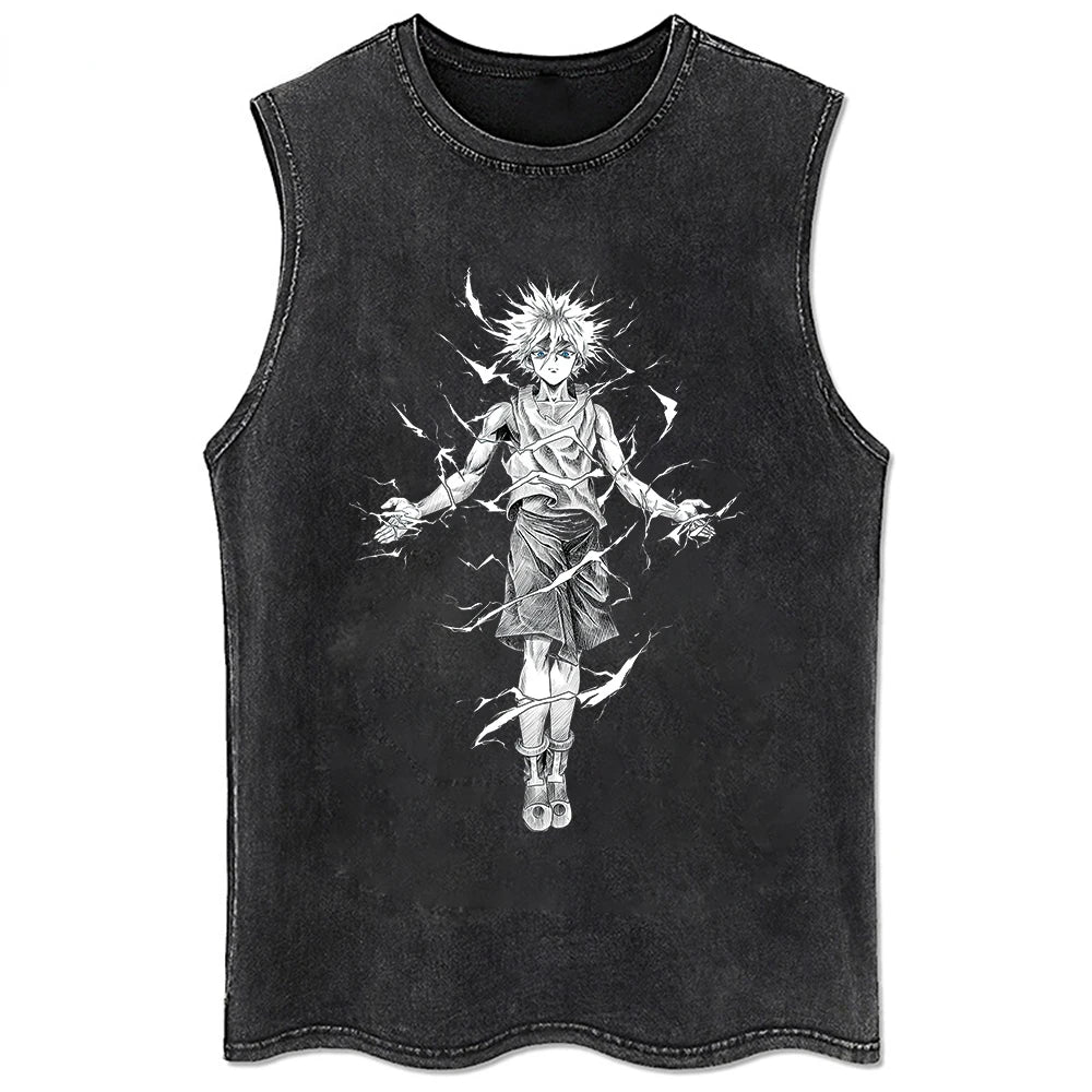 Summer Loose Tops Tees Vest Anime Print T-Shirt Men Streetwear Vintage Black T Shirt Harajuku Oversized T Shirt