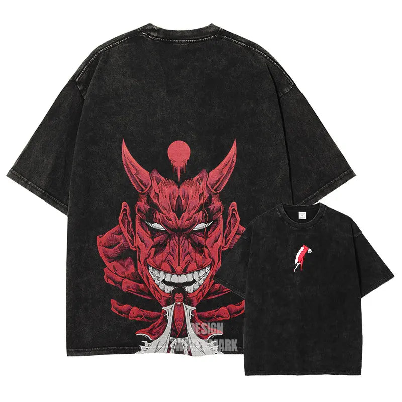 Anime Bleach T-Shirt Oversized Vintage Washed Zaraki Kenpachi T-Shirts Retro Harajuku Ichigo Rukia Tops Tees Man 100% Cotton