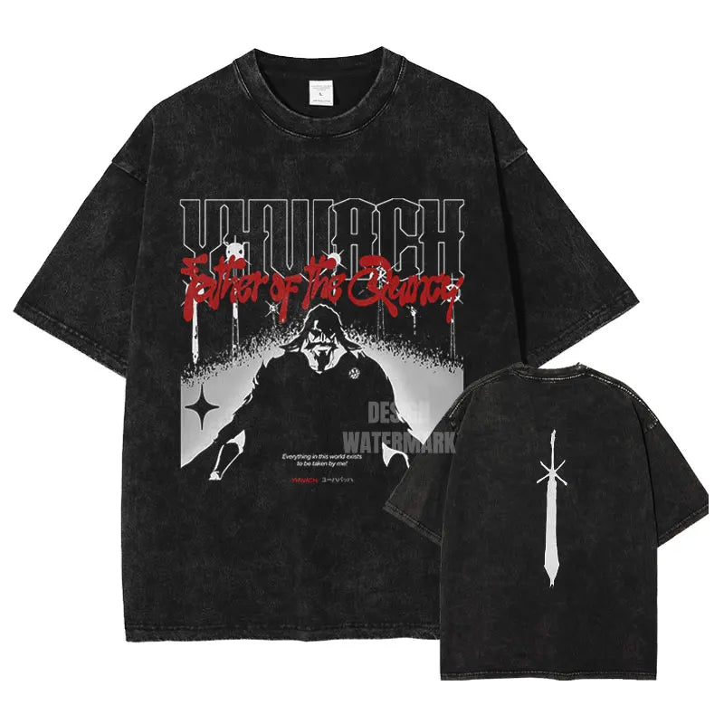 Anime Bleach T-Shirt Oversized Vintage Washed Zaraki Kenpachi T-Shirts Retro Harajuku Ichigo Rukia Tops Tees Man 100% Cotton