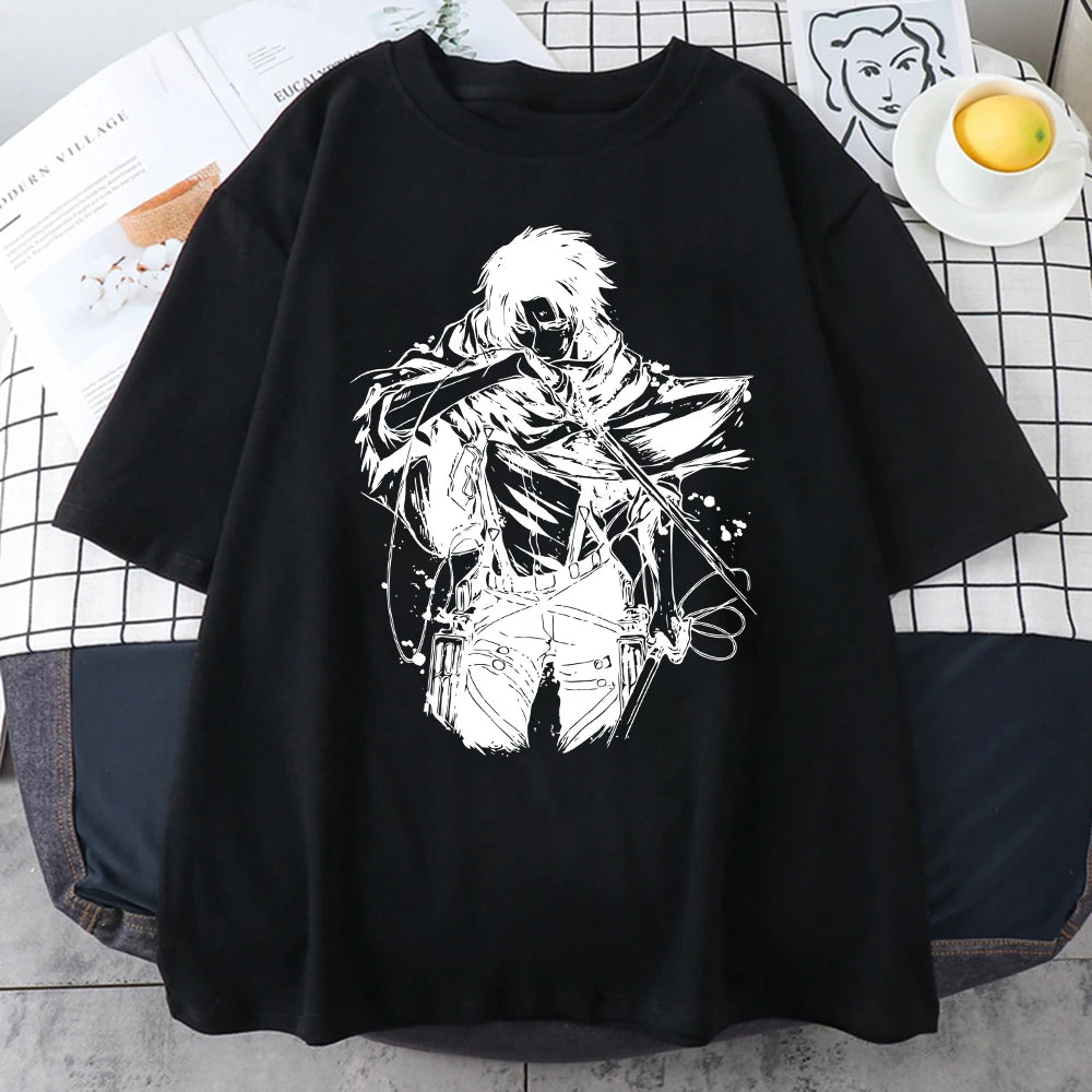 2023 Japanese Anime Attack On Titan Levi Ackerman Eye Punk Tops Oversized Gothic Short Sleeve Tshirt