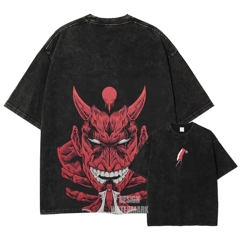 Anime Bleach T-Shirt Oversized Vintage Washed Zaraki Kenpachi T-Shirts Retro Harajuku Ichigo Rukia Tops Tees Man 100% Cotton