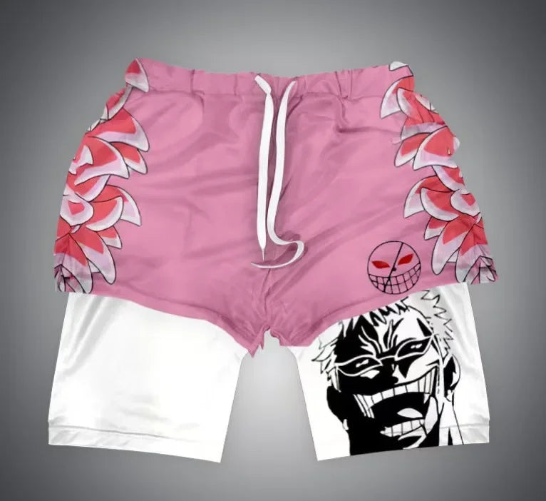 New ONE PIECE Luffy Zoro Running Shorts Anime Men 2 in 1 GYM Sport Shorts Breathable 5 Gear Nika Doflamingo Workout Beach Shorts