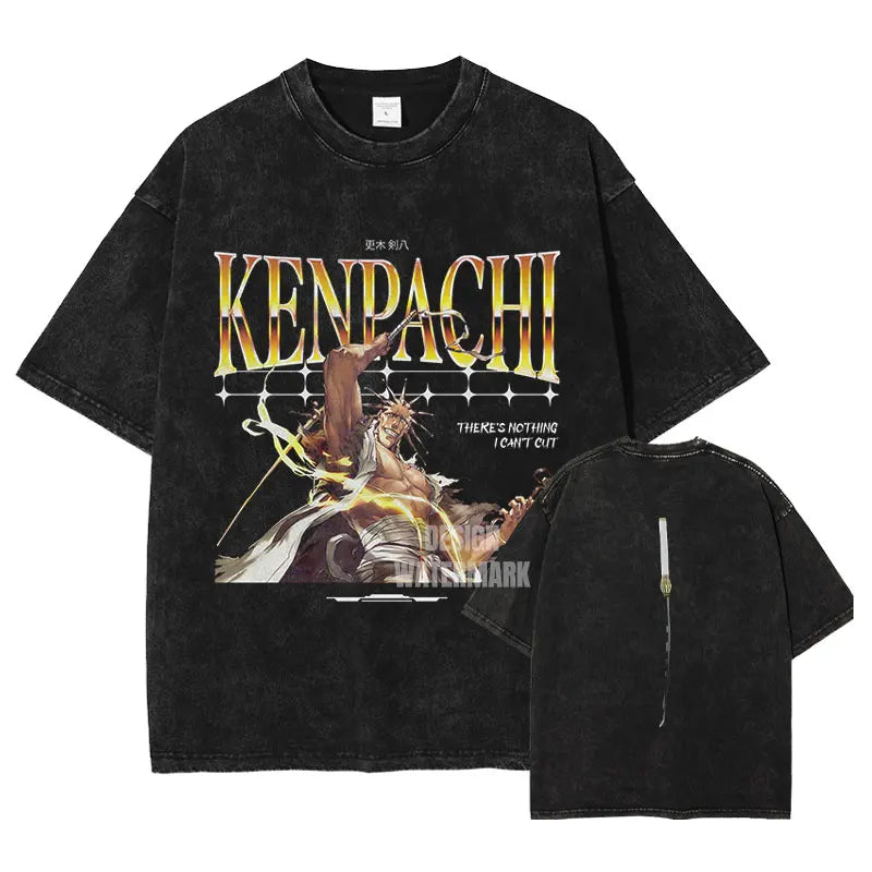 Anime Bleach T-Shirt Oversized Vintage Washed Zaraki Kenpachi T-Shirts Retro Harajuku Ichigo Rukia Tops Tees Man 100% Cotton