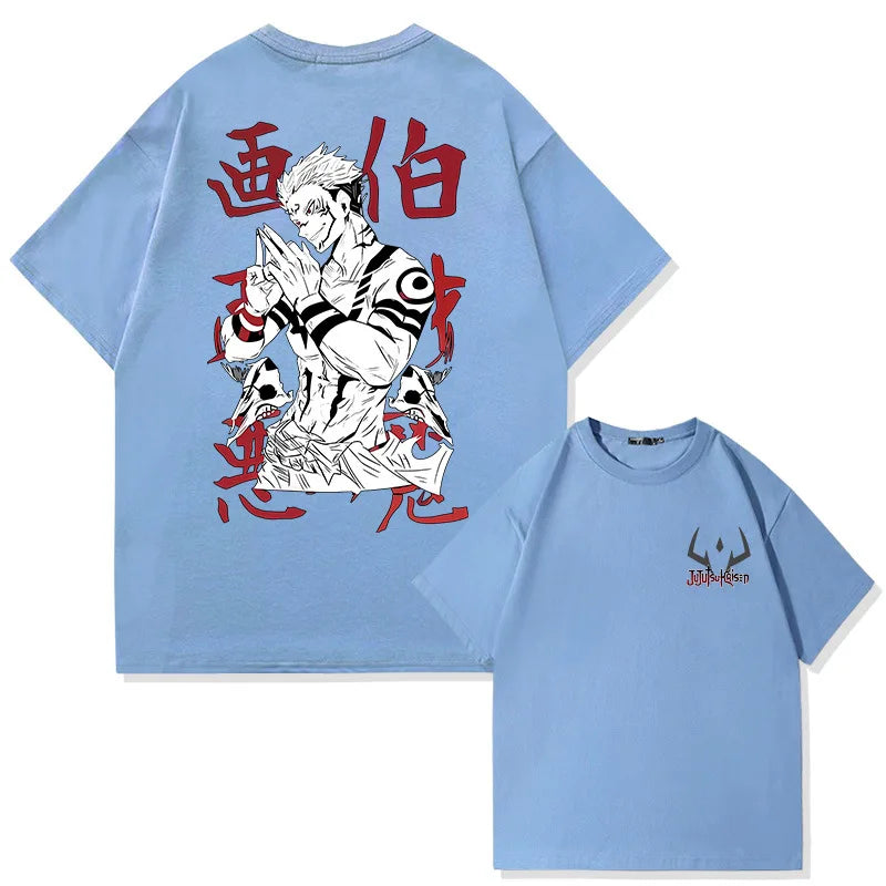 Jujutsu Kaisen anime Itadori Yuji handsome print summer men's 100% cotton T-shirt casual breathable trend street men's clothing