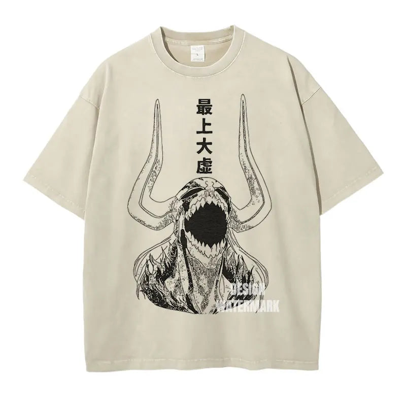 Anime Bleach T-Shirt Oversized Vintage Washed Zaraki Kenpachi T-Shirts Retro Harajuku Ichigo Rukia Tops Tees Man 100% Cotton