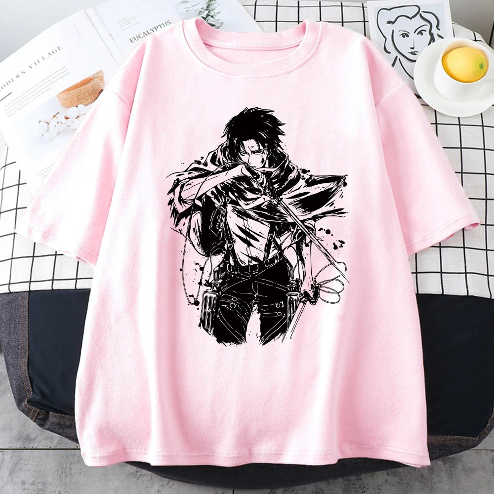 2023 Japanese Anime Attack On Titan Levi Ackerman Eye Punk Tops Oversized Gothic Short Sleeve Tshirt