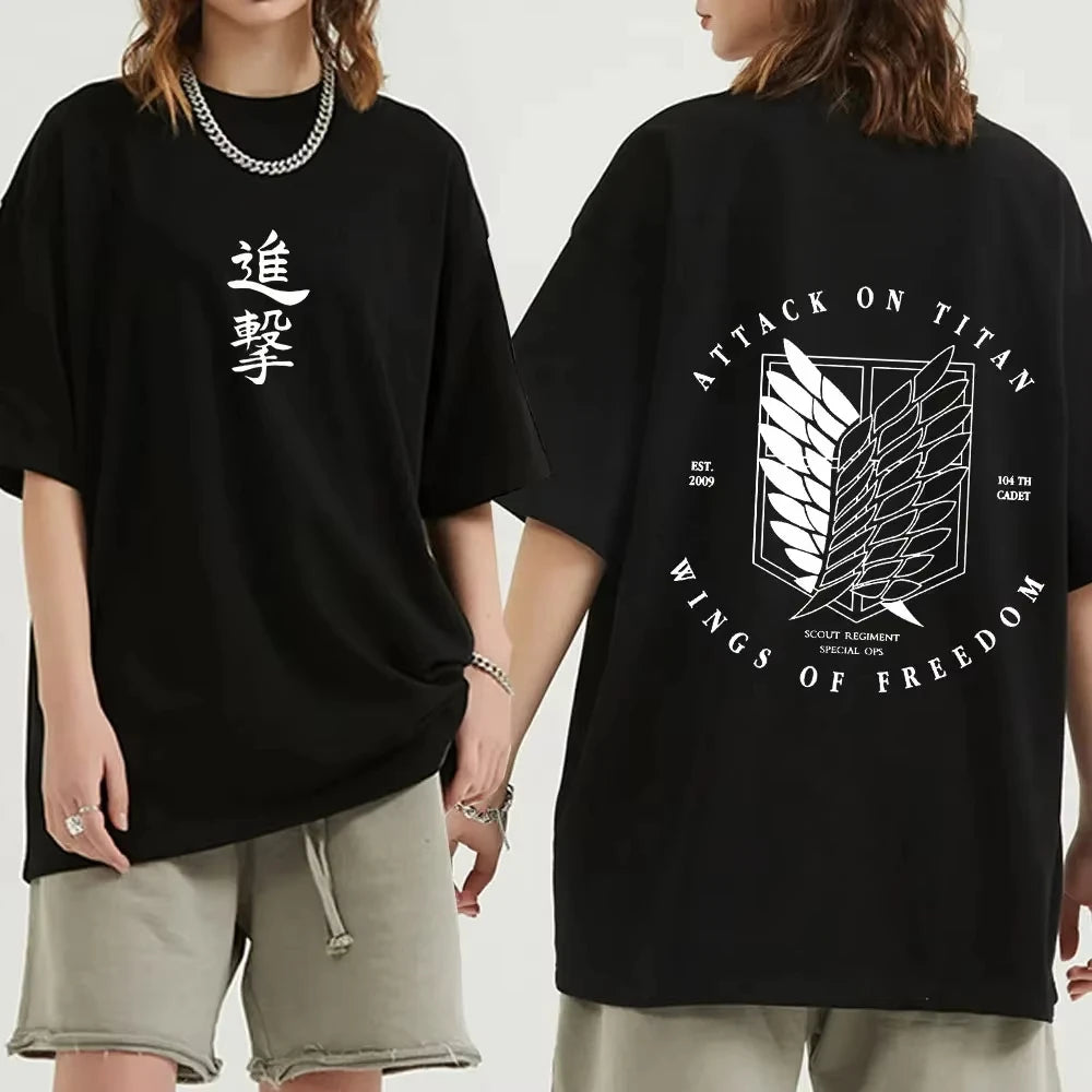 Japan Anime Attack on Titan T Shirt Men Shingeki No Kyojin Eren Yeager T-shirt Manga Short Sleeves Harajuku Women Tee Streetwear
