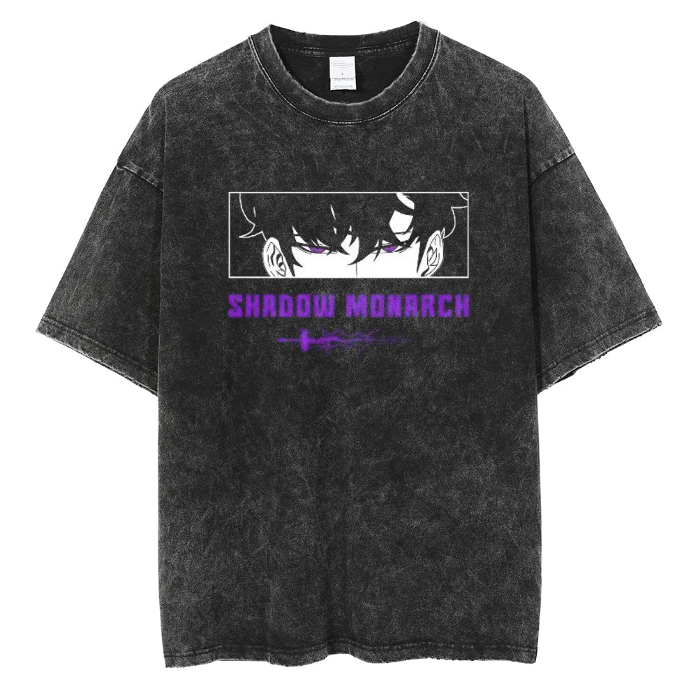 Hot Anime Solo Leveling Sung Jin Woo Graphic T Shirt Men Manga Vintage Tshirts Casual Cotton T-shirt Harajuku Male Tops