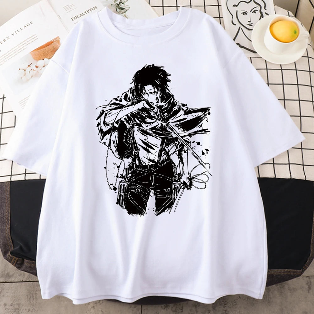 2023 Japanese Anime Attack On Titan Levi Ackerman Eye Punk Tops Oversized Gothic Short Sleeve Tshirt