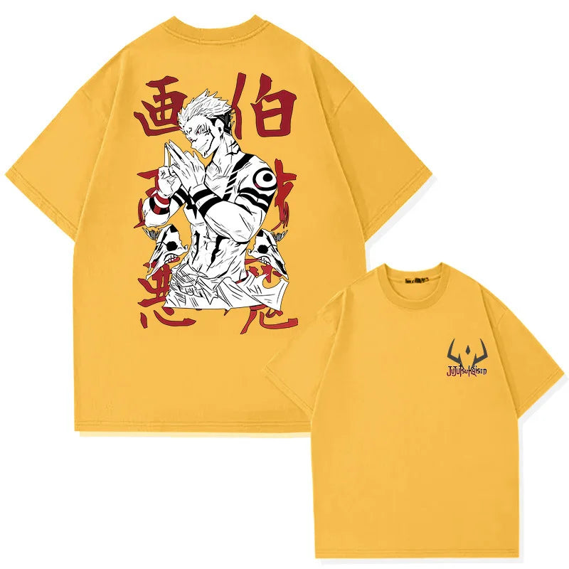 Jujutsu Kaisen anime Itadori Yuji handsome print summer men's 100% cotton T-shirt casual breathable trend street men's clothing