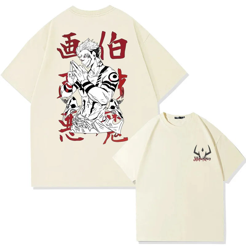 Jujutsu Kaisen anime Itadori Yuji handsome print summer men's 100% cotton T-shirt casual breathable trend street men's clothing