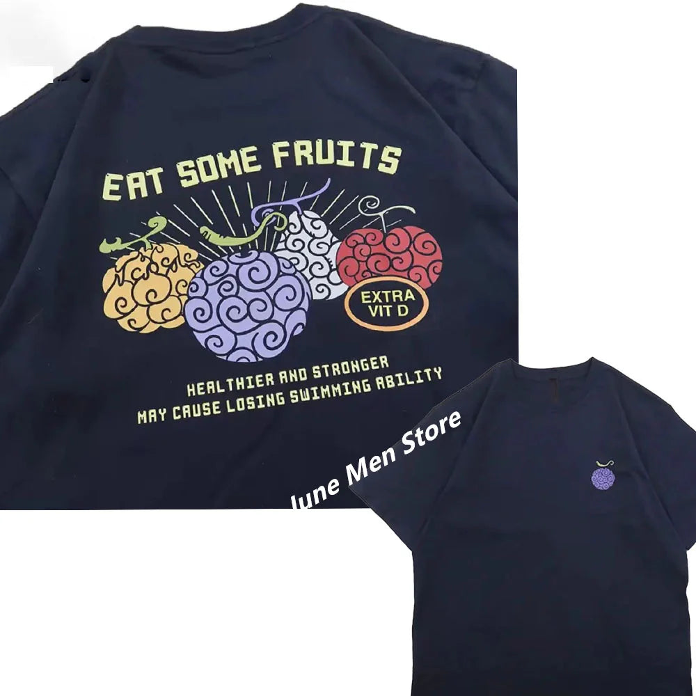 (Uniqlo)Japanese Anime One Piece Devil Nut Printed Pattern Summer Women Men Short Sleeve Pure Cotton Couple Tshirt Men Clothing