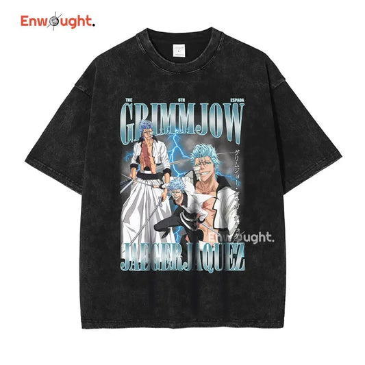 Anime T-shirt Grimmjow Aizen Ichigo Vintage Washed T Shirts Streetwear Rukia Kenpachi Manga Oversized Short Sleeve Tops Tees