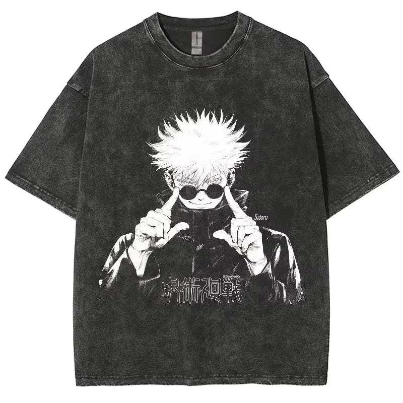 Anime Jujutsu Kaisen Gojo Satoru T Shirts Washed Men Women Cotton Harajuku T-Shirts Ryomen Sukuna Retro for Men Women Tops Tees