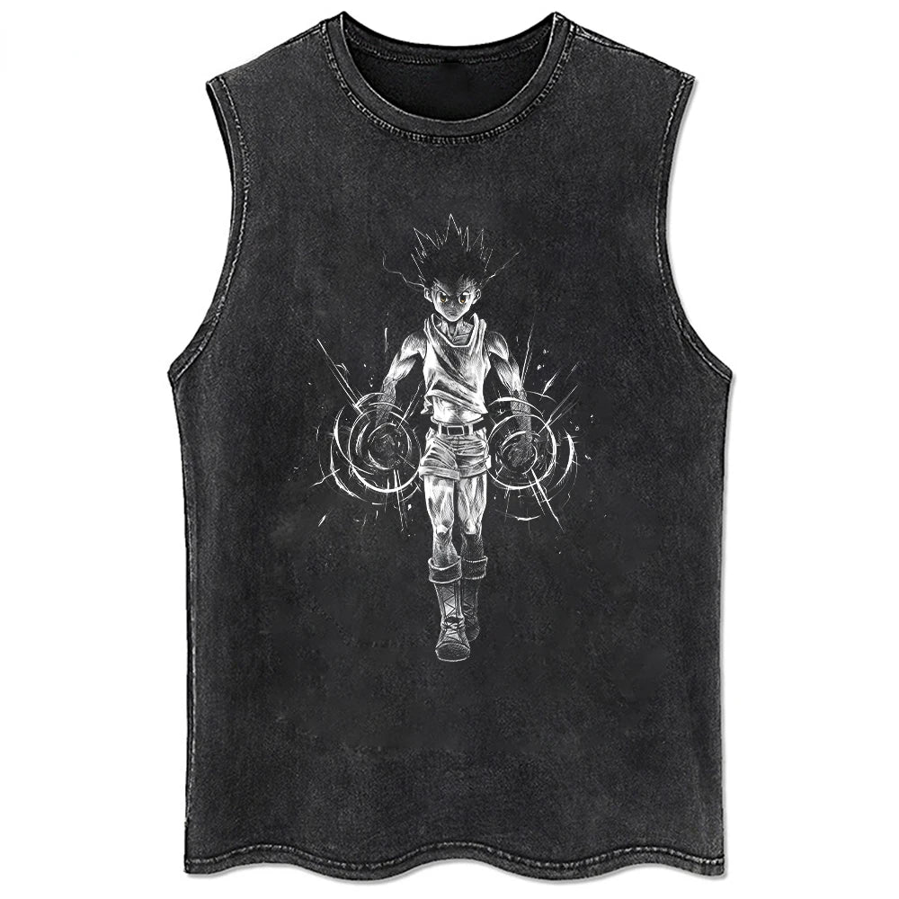 Summer Loose Tops Tees Vest Anime Print T-Shirt Men Streetwear Vintage Black T Shirt Harajuku Oversized T Shirt