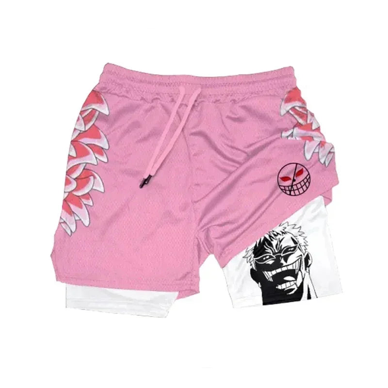 New ONE PIECE Luffy Zoro Running Shorts Anime Men 2 in 1 GYM Sport Shorts Breathable 5 Gear Nika Doflamingo Workout Beach Shorts