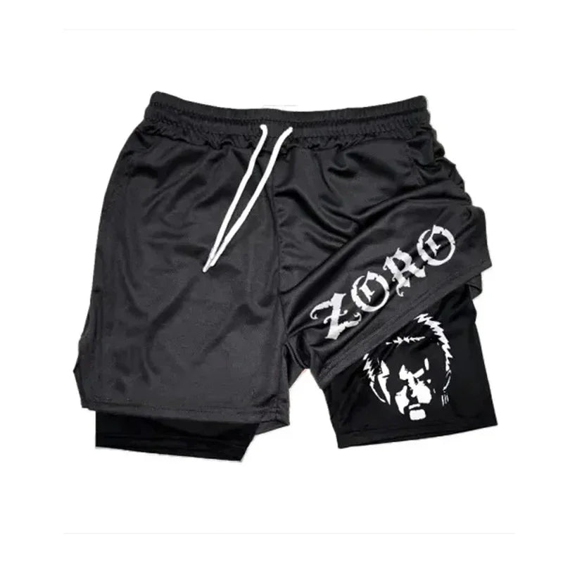 New ONE PIECE Luffy Zoro Running Shorts Anime Men 2 in 1 GYM Sport Shorts Breathable 5 Gear Nika Doflamingo Workout Beach Shorts