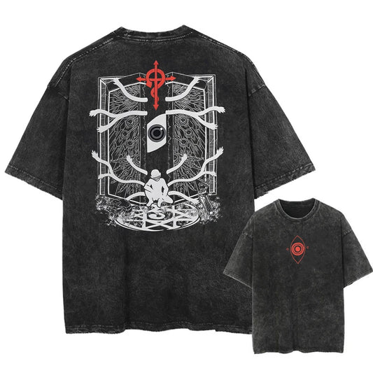 Harajuku Vintage Tshirt Streetwear Japanese Anime Graphic Print Washed Short Sleeve Oversized T-Shirt Men Casual Tees Top Unisex