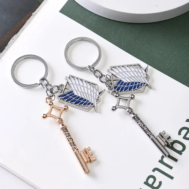 Attack on Titan Metal Keychains for Man Women Anime Peripheral Backpack Pendant Key Chains Jewelry Bags Key Ring Accessories