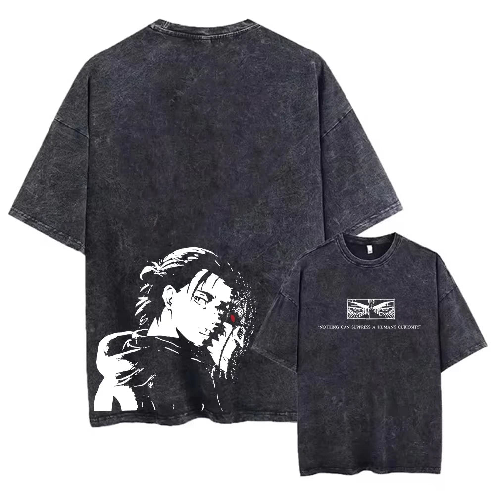 Anime Attack On Titan Washed Tshirts Hip Hop Retro Punk Gothic Cotton Vintage T-Shirt Harajuku Casual Men Short Sleeve Top Tee