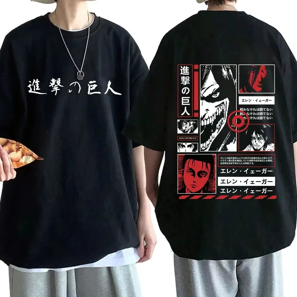 Japan Anime Attack on Titan T Shirt Men Shingeki No Kyojin Eren Yeager T-shirt Manga Short Sleeves Harajuku Women Tee Streetwear