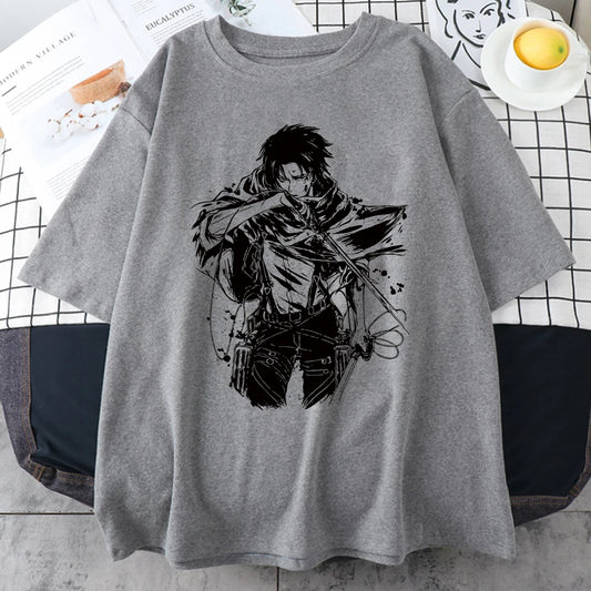 2023 Japanese Anime Attack On Titan Levi Ackerman Eye Punk Tops Oversized Gothic Short Sleeve Tshirt