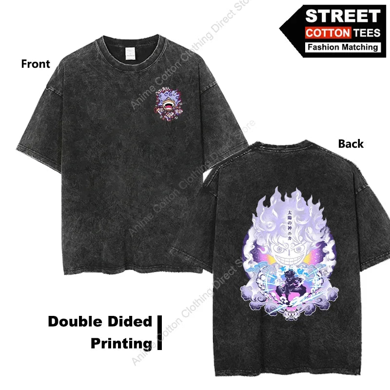 Gear 5 Luffy-Wanted T Shirt Double Sided Print Anime Peripheral Clothing T-shirt Y2k Harajuku Casual Unisex Oversized Loose Tees