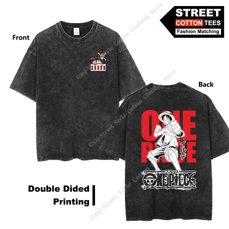 Gear 5 Luffy-Wanted T Shirt Double Sided Print Anime Peripheral Clothing T-shirt Y2k Harajuku Casual Unisex Oversized Loose Tees
